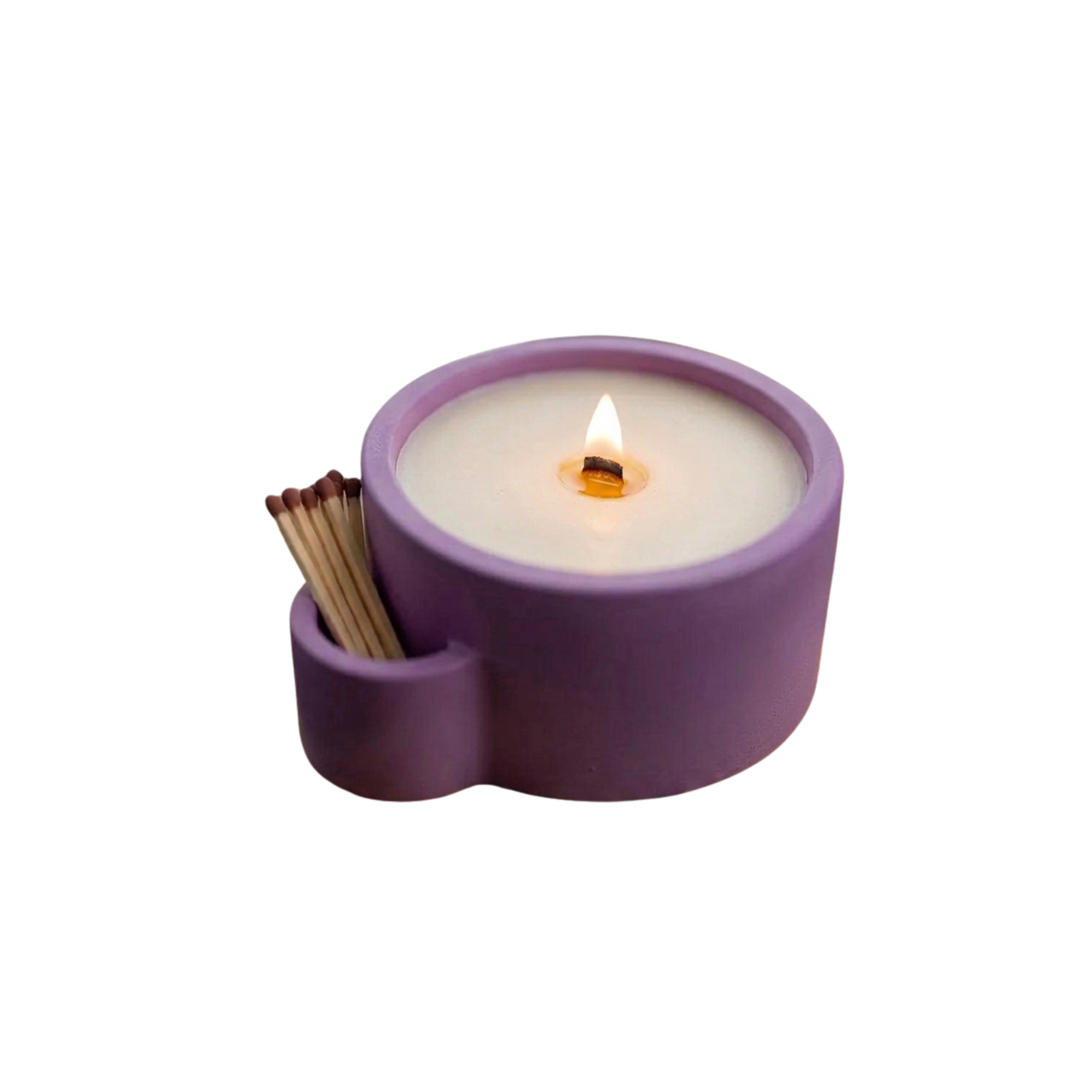 Lila Lumina Beton Mumluk, el yapımı beton gövde, çift ahşap fitil, A kalite parafin, 13 cm çap, Lumina koleksiyonu, Studio Jera.
