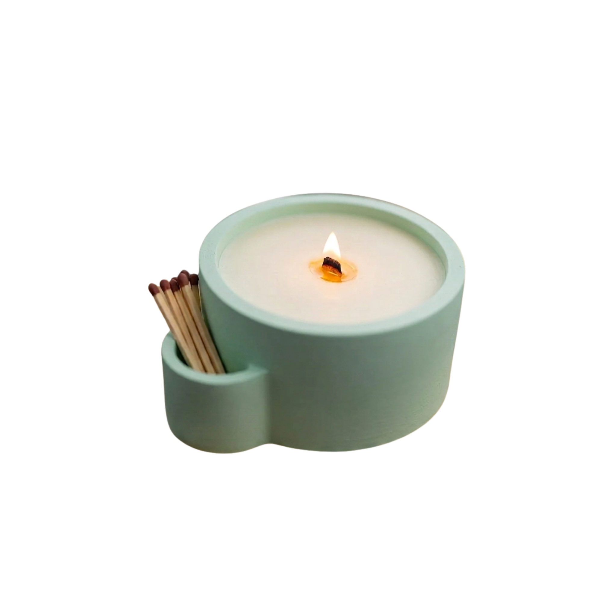 Mint Yeşili Lumina Beton Mumluk, el yapımı beton gövde, çift ahşap fitil, A kalite parafin, 13 cm çap, Lumina koleksiyonu, Studio Jera.