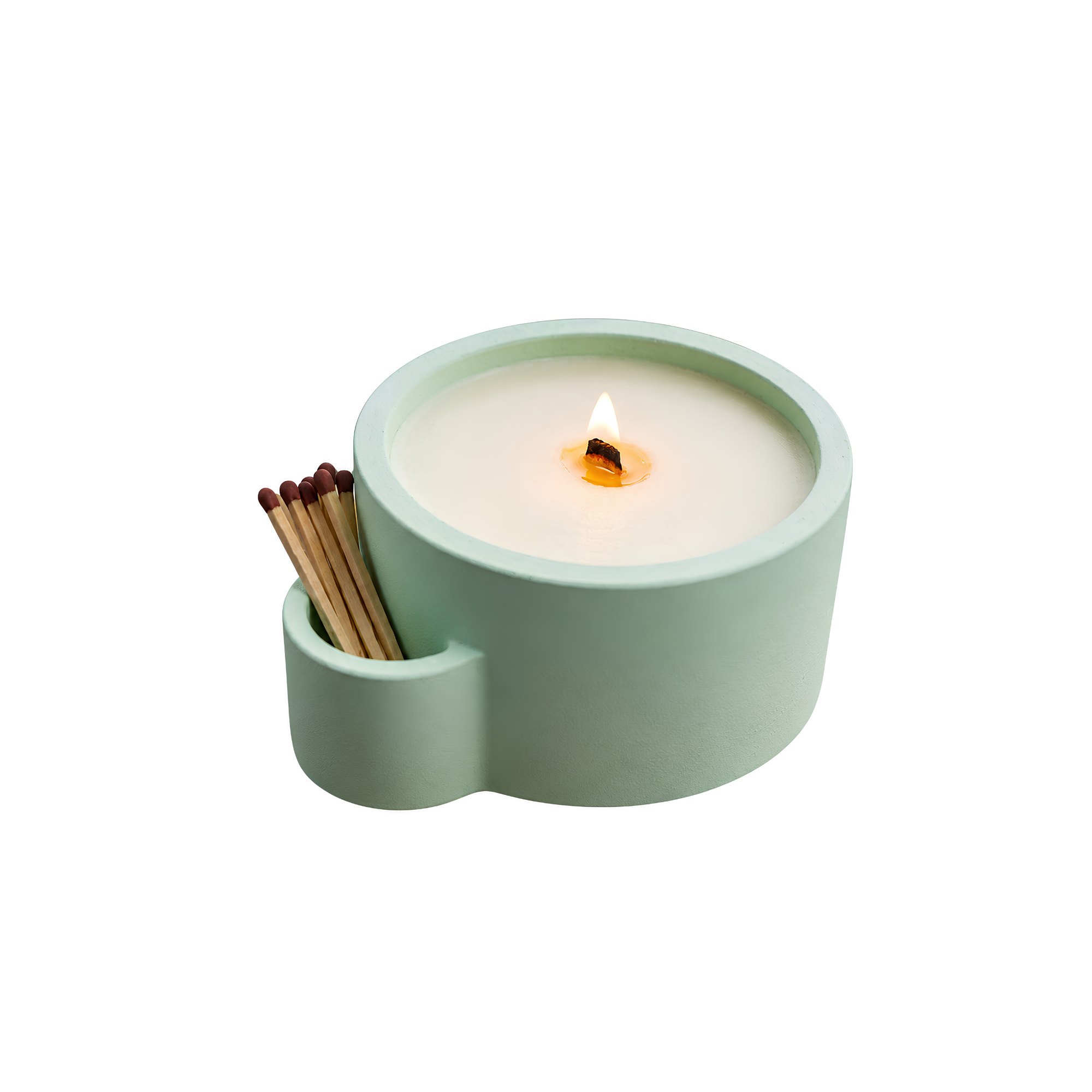Mint Yeşili Lumina Beton Mumluk, el yapımı beton gövde, çift ahşap fitil, A kalite parafin, 13 cm çap, Lumina koleksiyonu, Studio Jera.