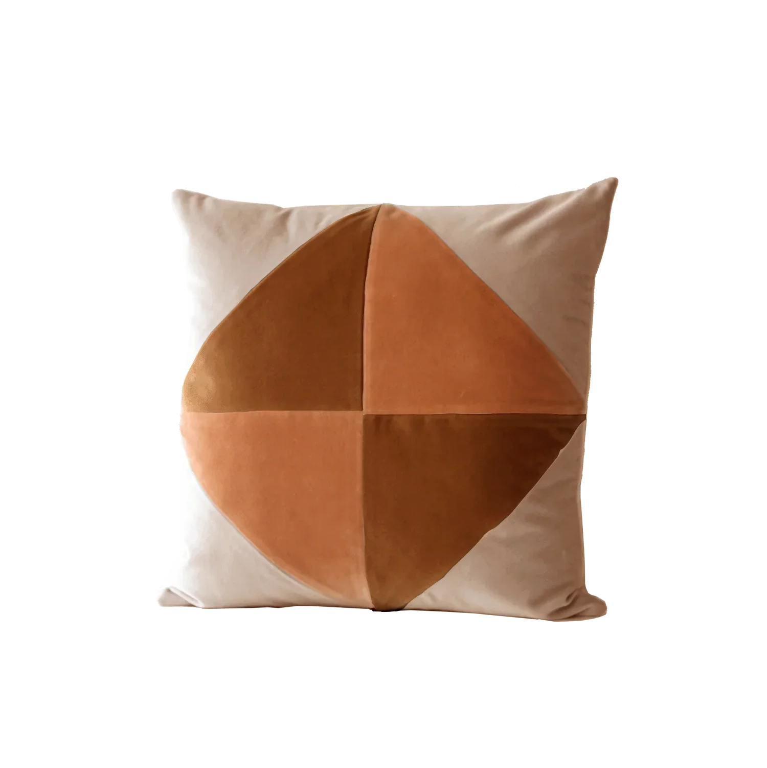 Krem ve kiremit kadife kırlent, 45x45 cm kare formlu döşemelik yastık. Yıkanabilir kılıf, salon koltuğu için modern dekor.