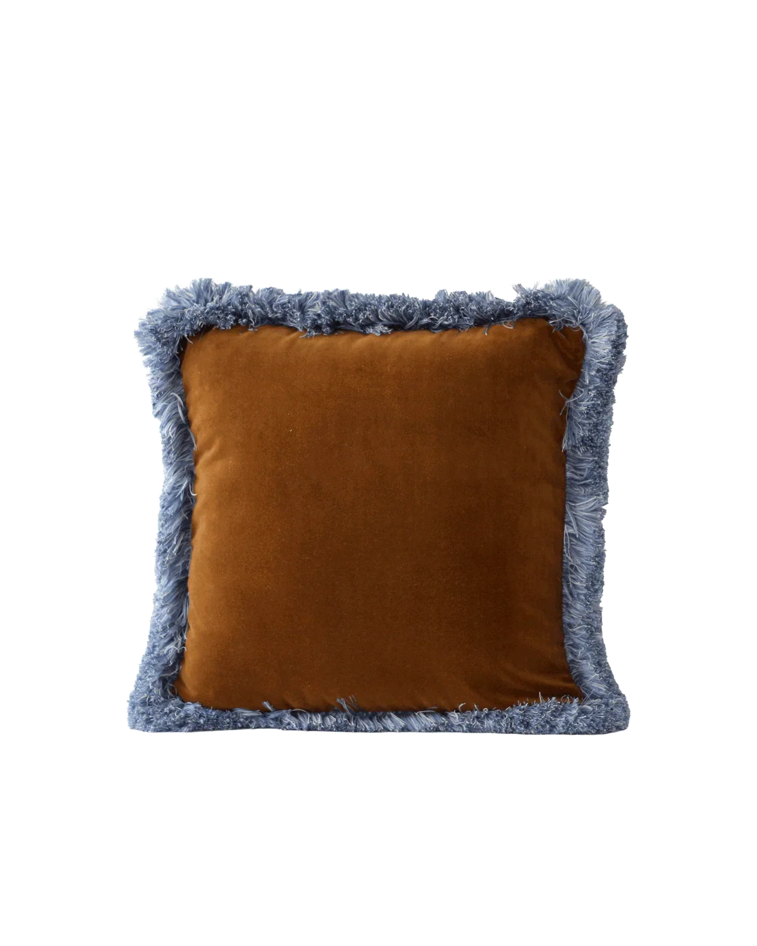 Kahverengi kadife kırlent, 45x45 cm kare formlu döşemelik yastık. Yıkanabilir kılıf, salon koltuğu için modern dekor.