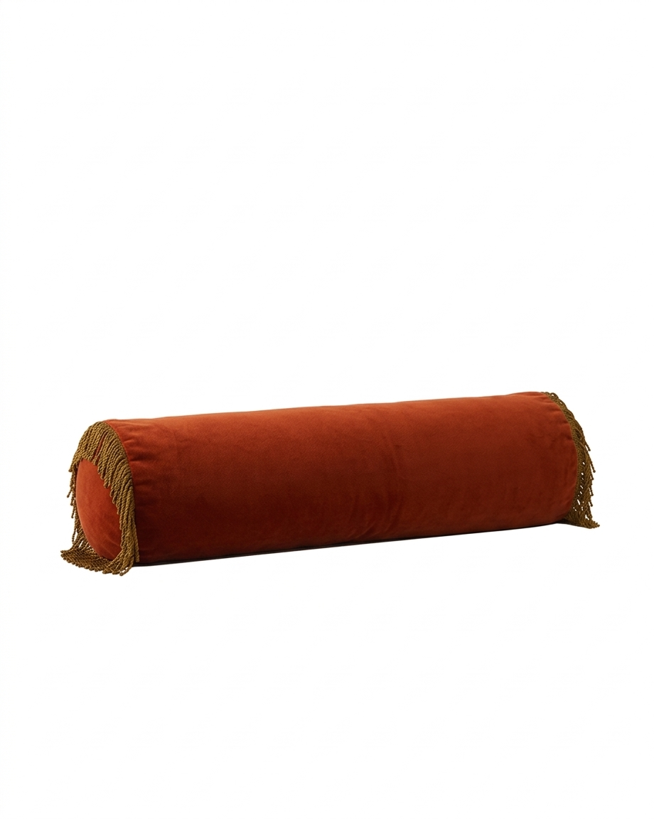 Taba kadife kırlent, 20x60 cm silindir formlu döşemelik yastık. Yıkanabilir kılıf, salon koltuğu için modern dekor.
