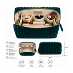 Zümrüt Yeşili Pony Organizer Makyaj Çantası, premium kadife, PU sıvı geçirmez astar, 25×15×10 cm, Pony koleksiyonu, Tyche Co.