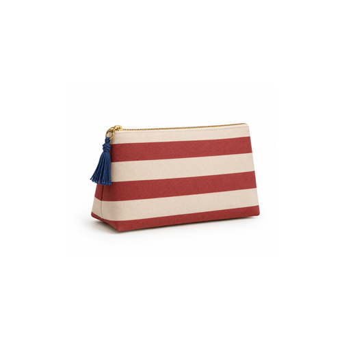 Kırmızı & Krem Ravia Organizer Pouch, döşemelik kumaş, keten astar, gold fermuar, 20×12×5 cm, Ravia koleksiyonu, Tyche Co.
