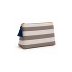 Gri & Krem Ravia Organizer Pouch, döşemelik kumaş, keten astar, gold fermuar, 20×12×5 cm, Ravia koleksiyonu, Tyche Co.