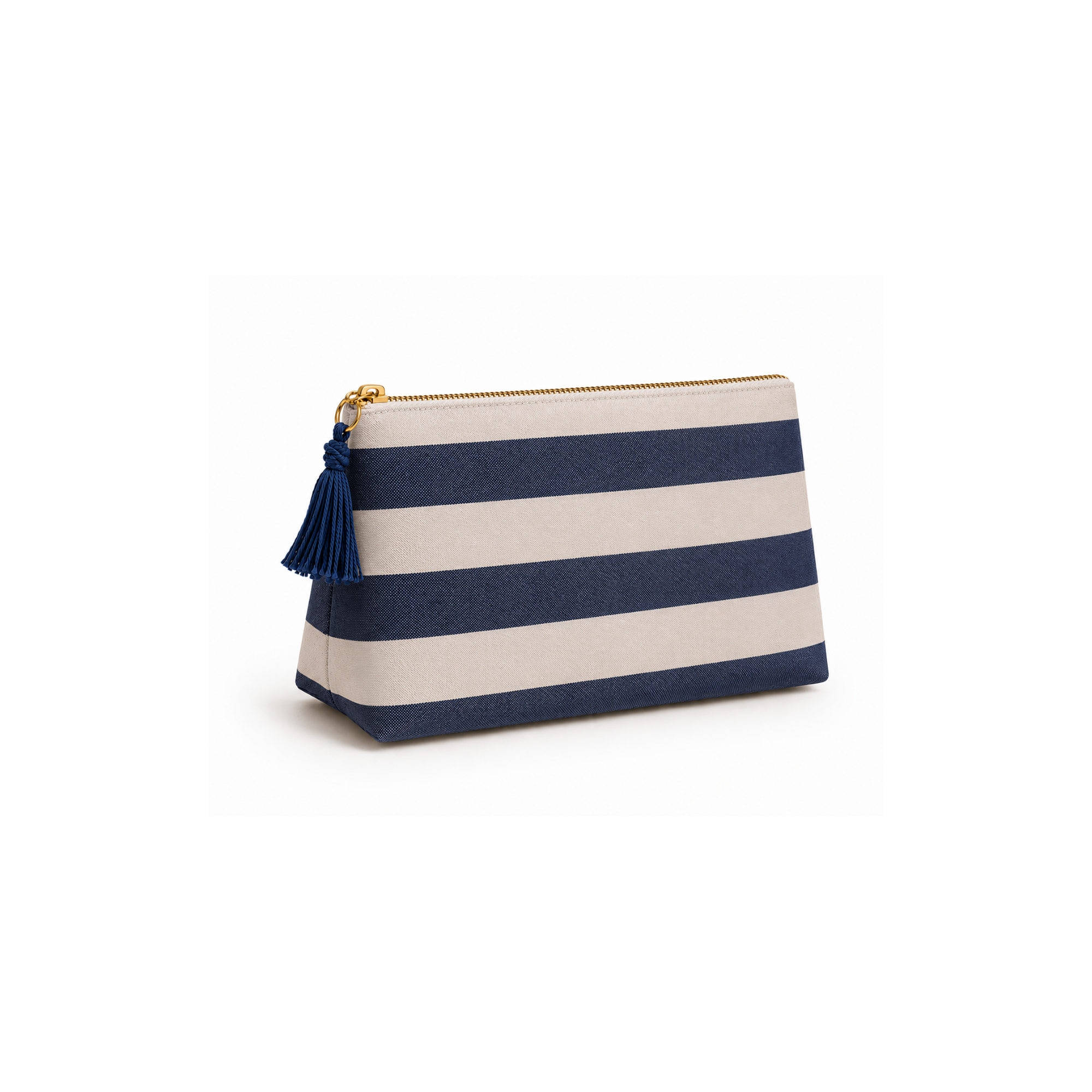 Lacivert & Krem Ravia Organizer Pouch, döşemelik kumaş, keten astar, gold fermuar, 20×12×5 cm, Ravia koleksiyonu, Tyche Co.