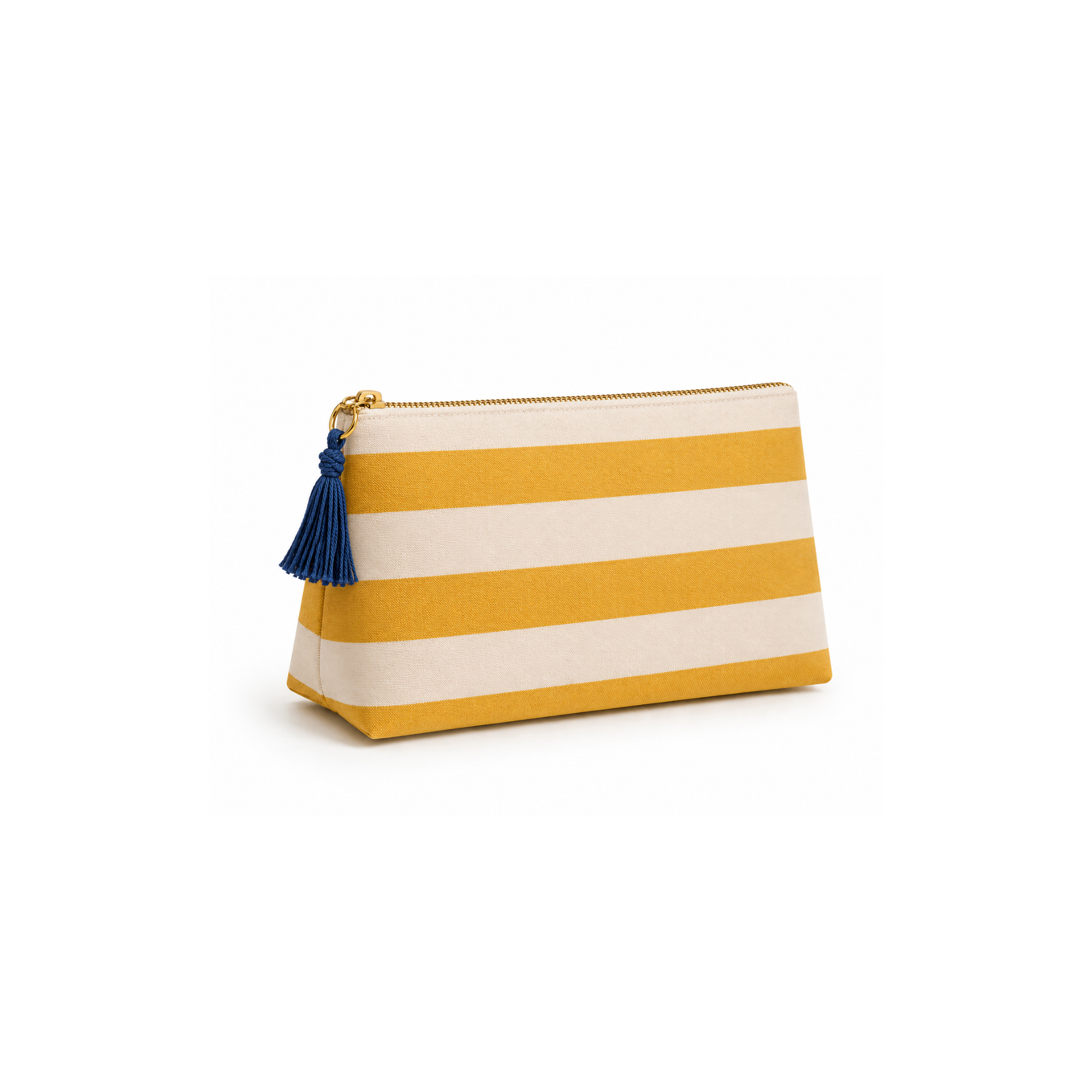 Sarı & Krem Ravia Organizer Pouch, döşemelik kumaş, keten astar, gold fermuar, 20×12×5 cm, Ravia koleksiyonu, Tyche Co.