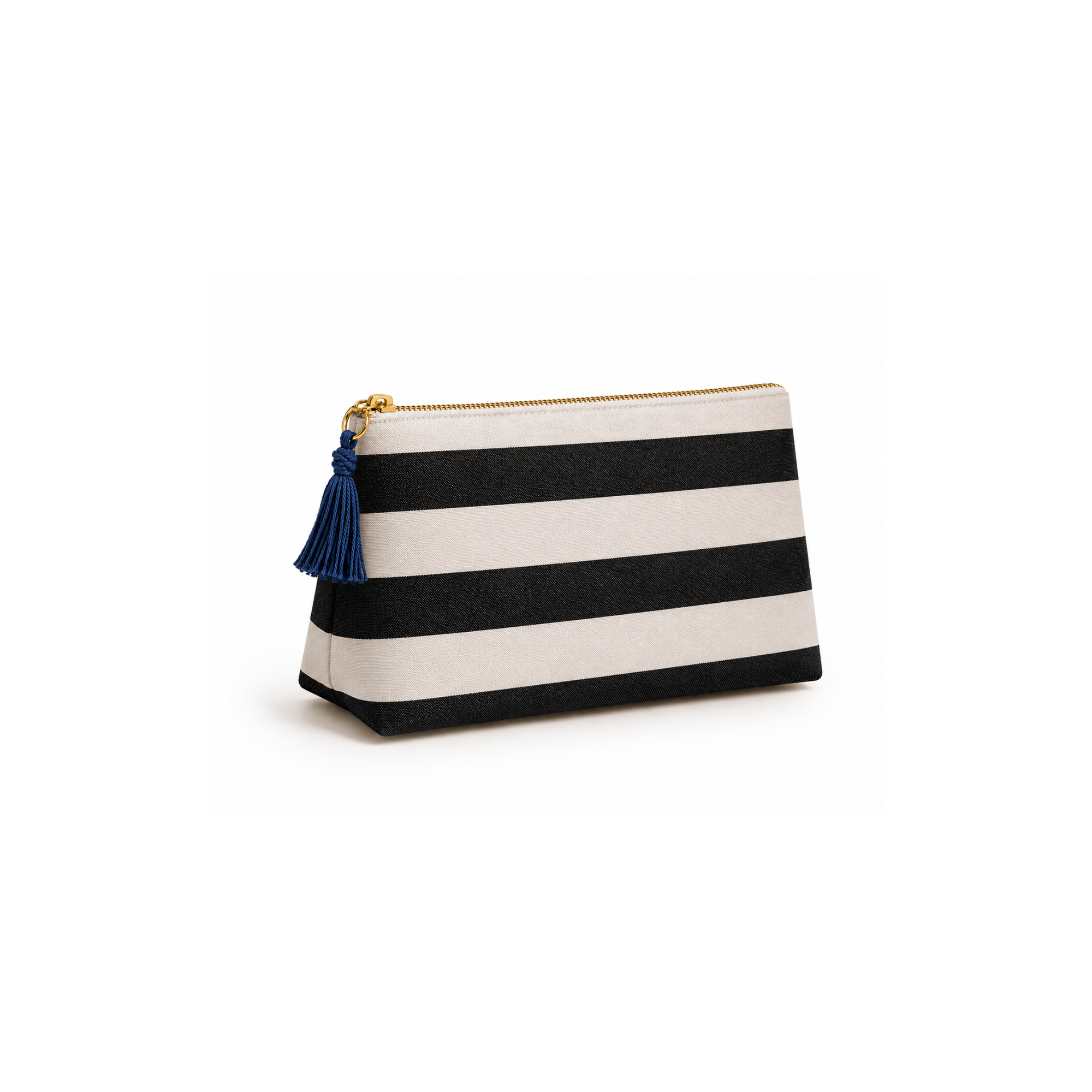 Siyah & Krem Ravia Organizer Pouch, döşemelik kumaş, keten astar, gold fermuar, 20×12×5 cm, Ravia koleksiyonu, Tyche Co.