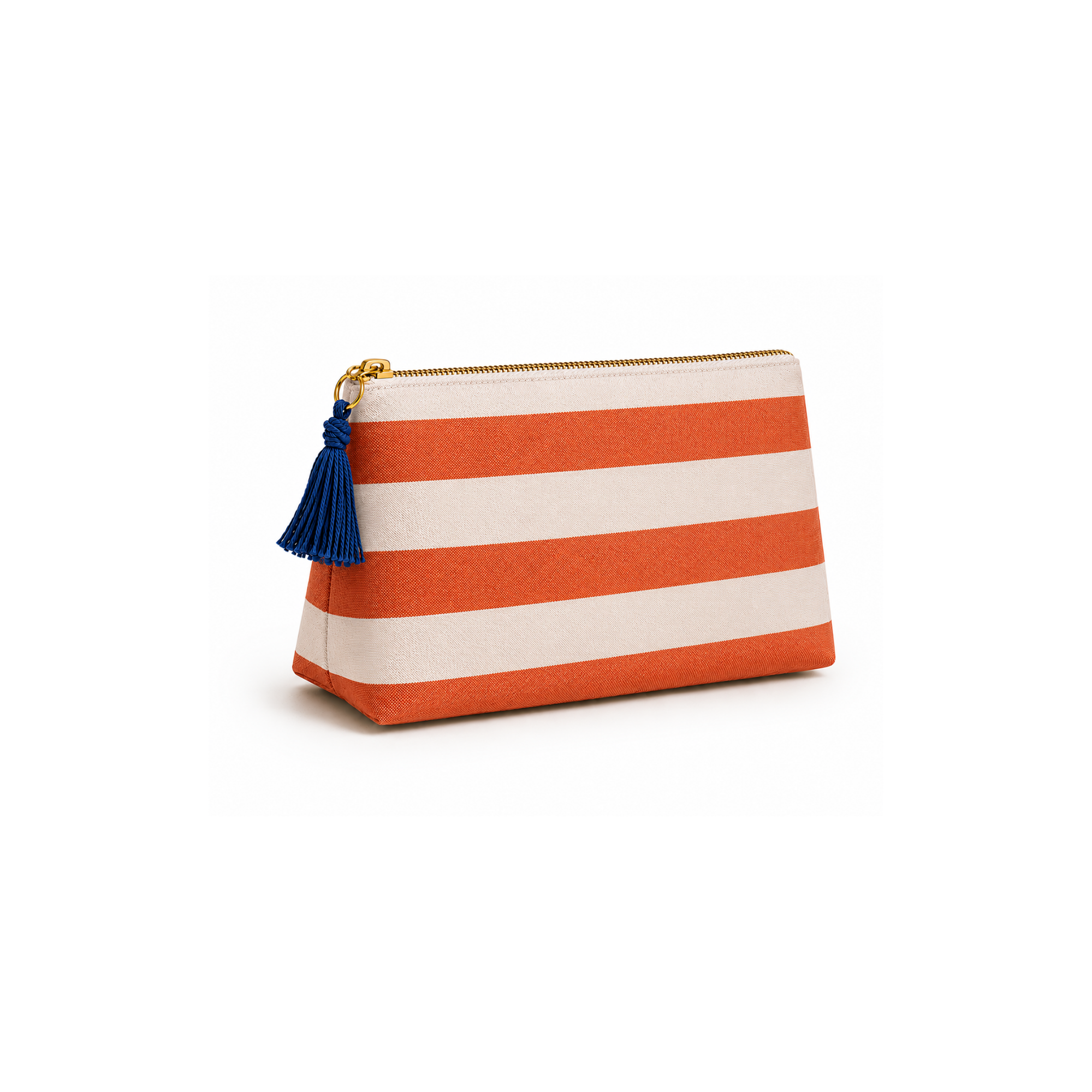 Turuncu & Krem Ravia Organizer Pouch, döşemelik kumaş, keten astar, gold fermuar, 20×12×5 cm, Ravia koleksiyonu, Tyche Co.