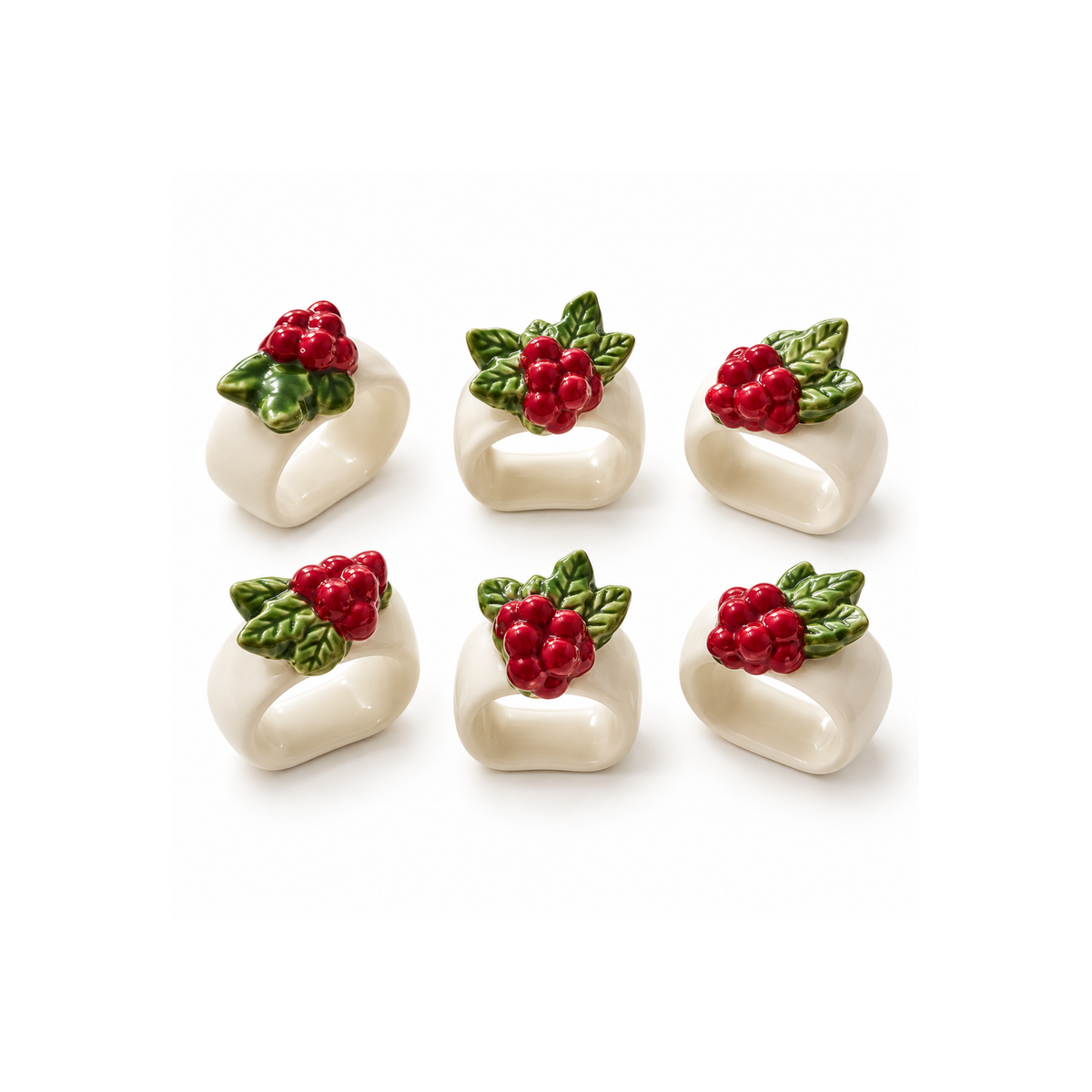 Holly Berry Seramik Peçete Halkası 6 lı Set