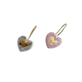 Gri & Gül Kurusu Stone Heart Seramik Kalp Küpe, el yapımı seramik, Stone Heart Koleksiyonu, Daniela Ceramic.