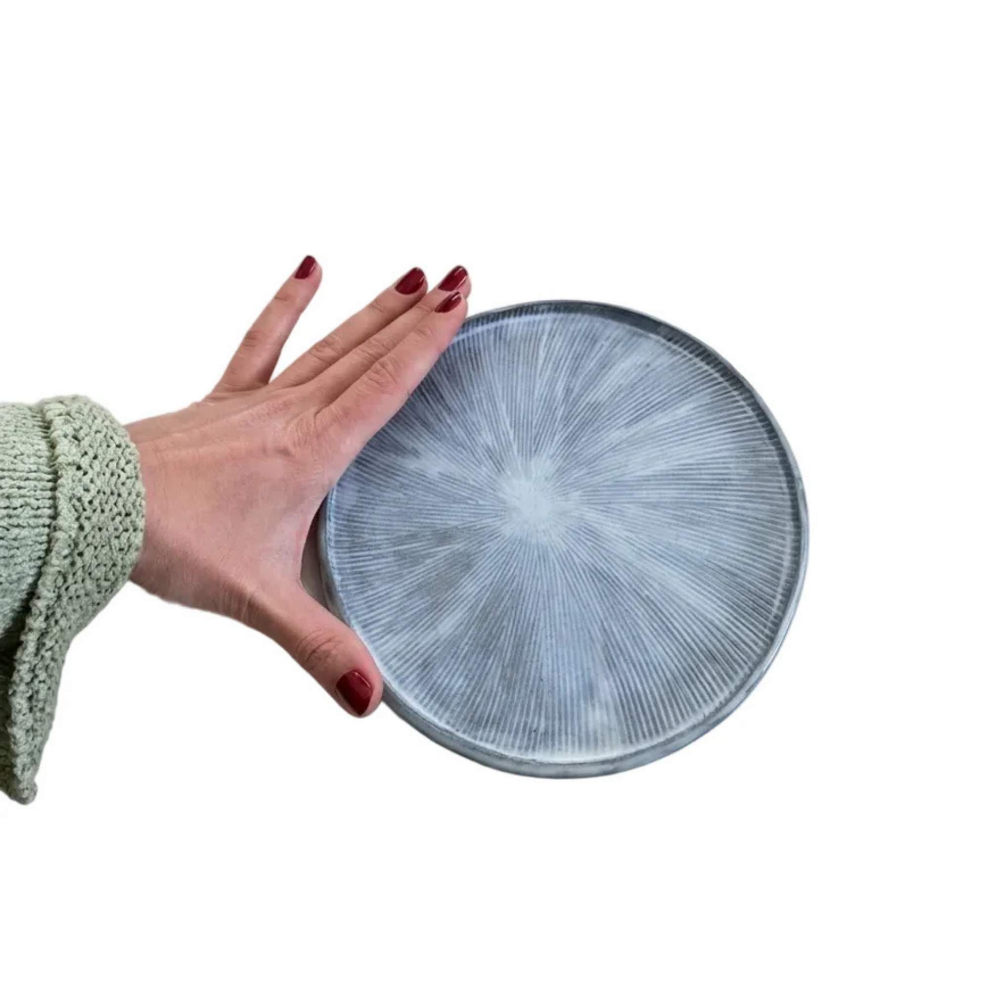 Gri Teos Azure Seramik Tabak 17 cm, el yapımı stoneware seramik, 17 cm, Teos Koleksiyonu, Emine Shemse Ceramics.