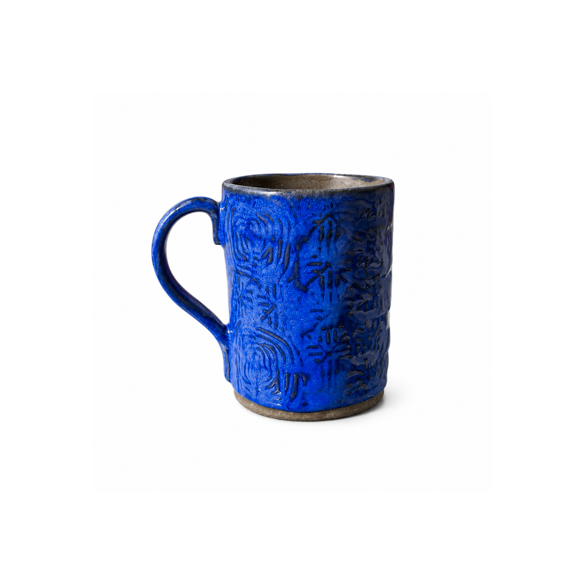 Mavi Teos Blues Kupa 200 ml, el yapımı stoneware seramik, mavi sır geçişleri, 200 ml, Teos Koleksiyonu, Emine Shemse Ceramics.