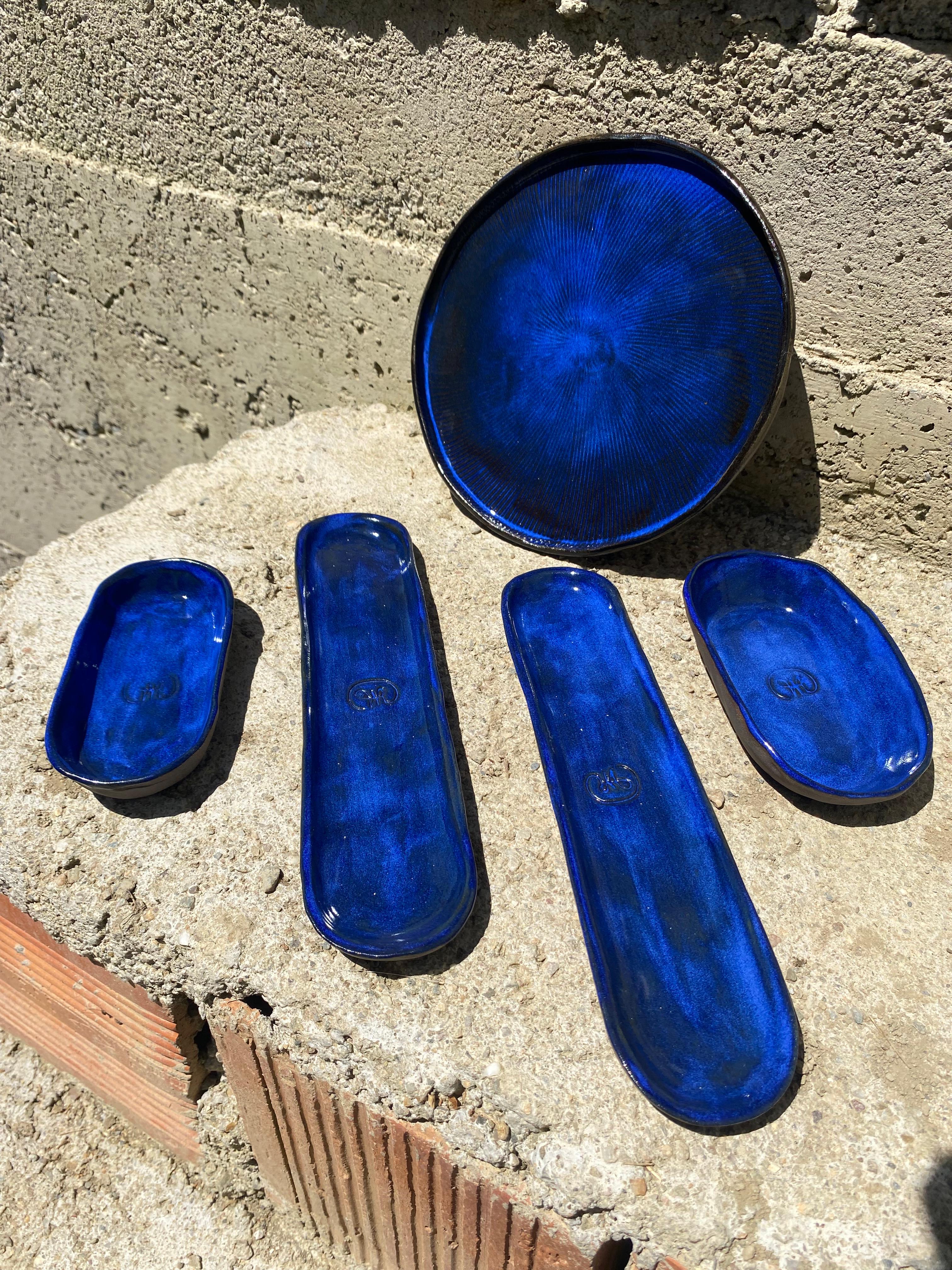 Mavi Lacivert Teos Blues Seramik Tabak 17 cm, el yapımı stoneware seramik, 17 cm, Teos Koleksiyonu, Emine Shemse Ceramics.