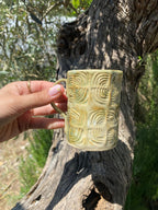 Yeşil Bej Teos Elvaris Kupa 200 ml, el yapımı stoneware seramik, 200 ml, Teos Koleksiyonu, Emine Shemse Ceramics.