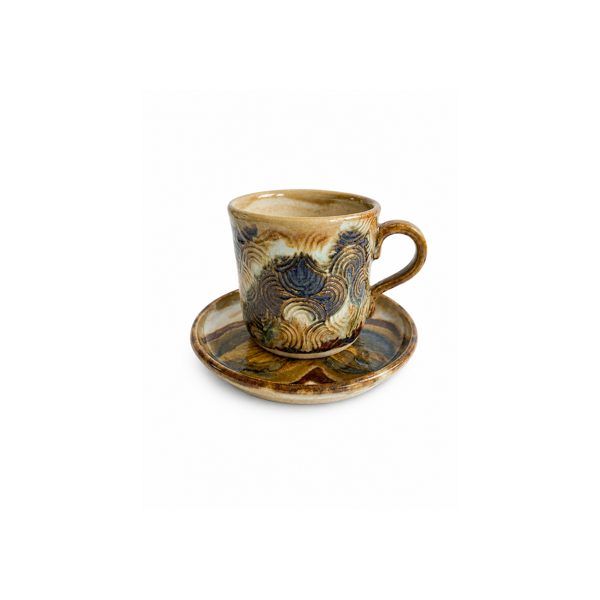 Siyah Bej Teos Virelle Fincan, el yapımı stoneware seramik kahve fincanı, 60 ml, Teos Koleksiyonu, Emine Shemse Ceramics.