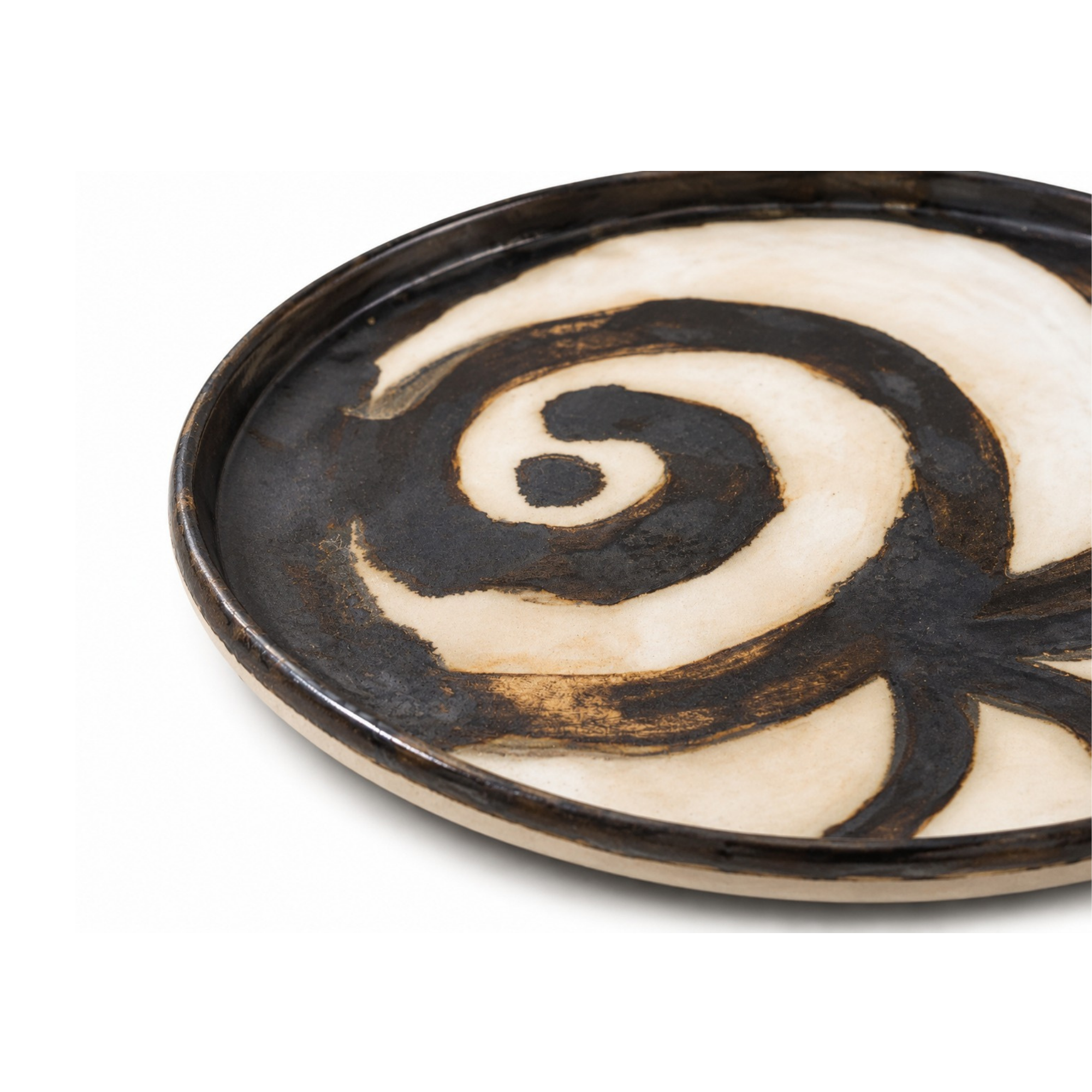 Siyah Krem Teos Valeur Seramik Tabak 17 cm No.2, el yapımı stoneware seramik, 17 cm, Teos Koleksiyonu, Emine Shemse Ceramics.