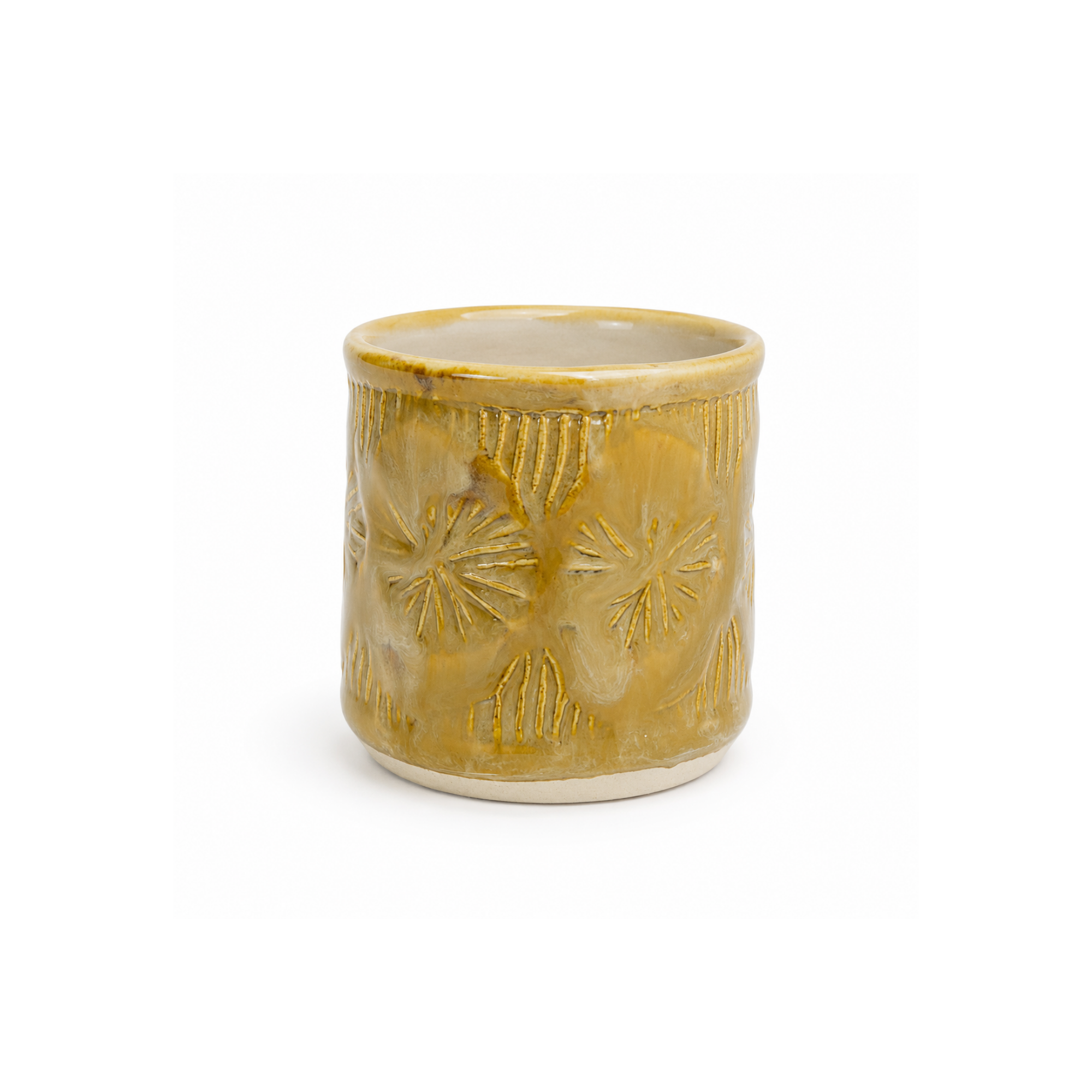 Krem Hardal Teos Soleil Seramik Fincan, el yapımı stoneware seramik fincan ve tabak, 60 ml, Teos Koleksiyonu, Emine Shemse Ceramics.
