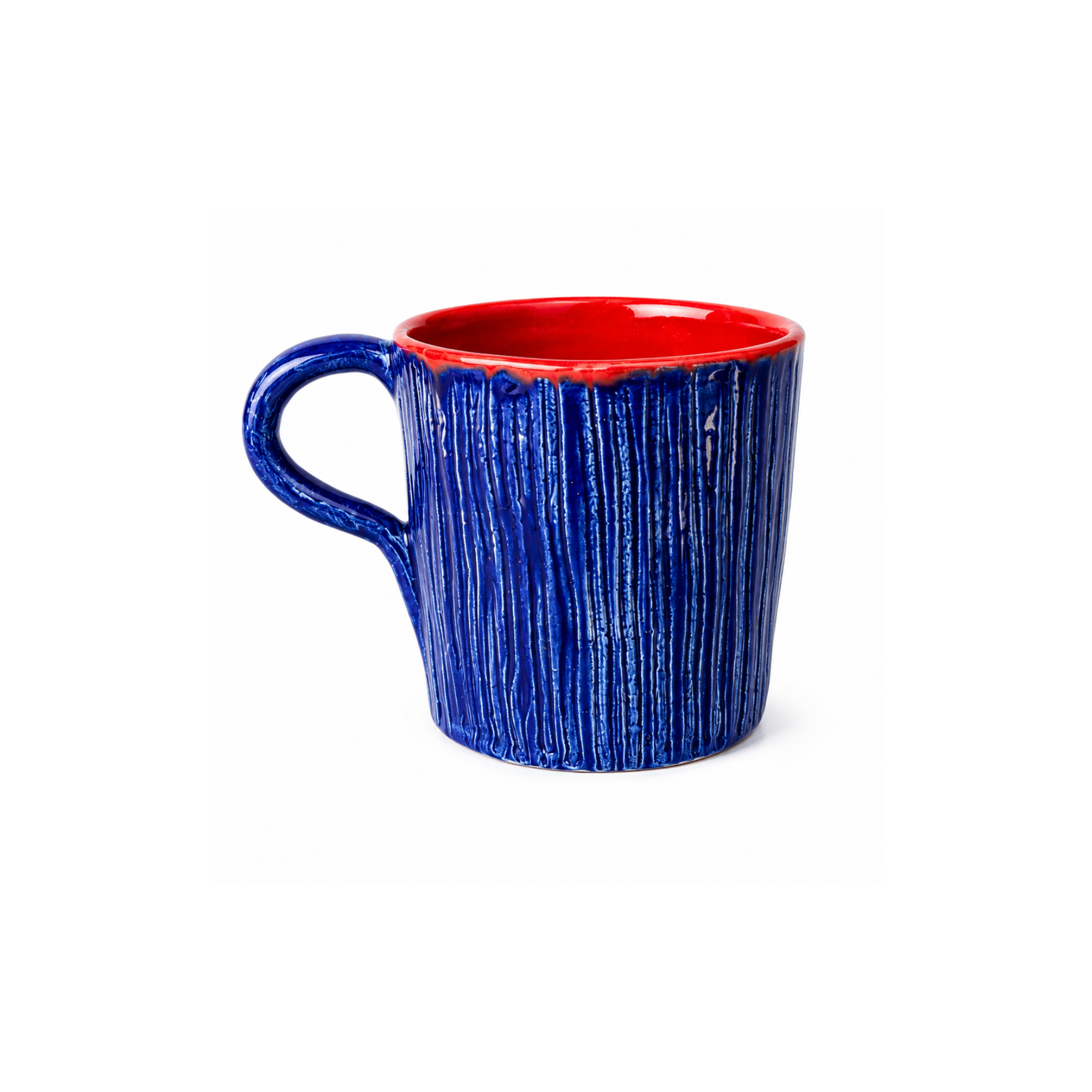 Teos Thalassa Stoneware Kupa 250 ml, kobalt mavi dış, mercan kırmızısı iç sır, Teos koleksiyonu, Tyche Co.