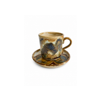 Siyah Bej Teos Virelle Fincan, el yapımı stoneware seramik kahve fincanı, 60 ml, Teos Koleksiyonu, Emine Shemse Ceramics.