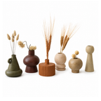 Terra Vazo & Şamdan Seti, özel beton karışımı, 6 geometrik form, Haki-Kiremit-Bej, Terra koleksiyonu, Tyche Co.