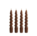 Kahverengi Twister 4'lü Burgu Şamdan Mum Seti, A kalite parafin, 19 cm, Twister koleksiyonu, Studio Jera.