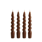 Kahverengi Twister 4'lü Burgu Şamdan Mum Seti, A kalite parafin, 19 cm, Twister koleksiyonu, Studio Jera.