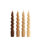 Kahverengi & Çok Renkli Twister 4'lü Burgu Şamdan Mum Seti, A kalite parafin, 19 cm, Twister koleksiyonu, Studio Jera.