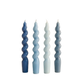 Mavi & Çok Renkli Twister 4'lü Burgu Şamdan Mum Seti, A kalite parafin, 19 cm, Twister koleksiyonu, Studio Jera.