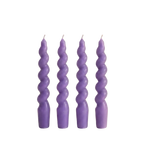 Mor Twister 4'lü Burgu Şamdan Mum Seti, A kalite parafin, 19 cm, Twister koleksiyonu, Studio Jera.