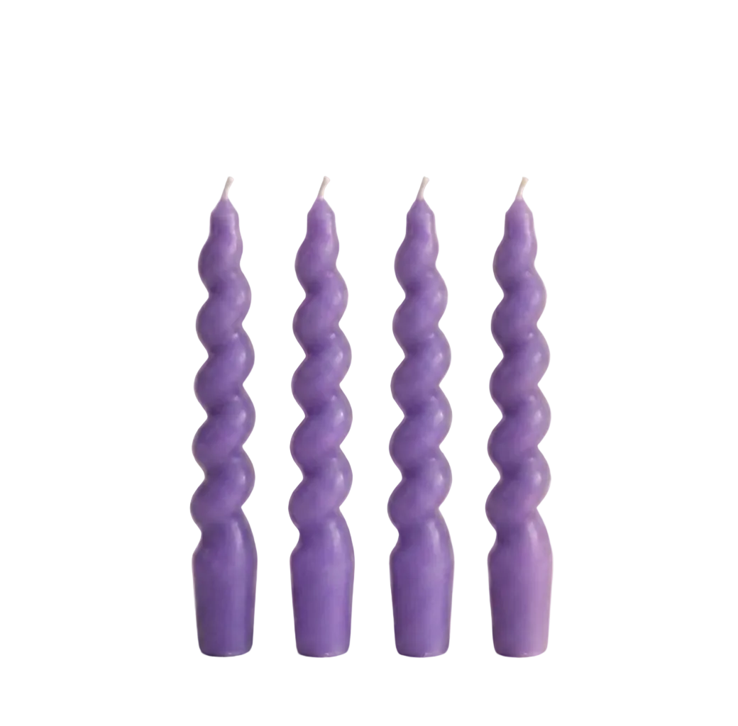 Mor Twister 4'lü Burgu Şamdan Mum Seti, A kalite parafin, 19 cm, Twister koleksiyonu, Studio Jera.