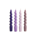 Mor & Çok Renkli Twister 4'lü Burgu Şamdan Mum Seti, A kalite parafin, 19 cm, Twister koleksiyonu, Studio Jera.