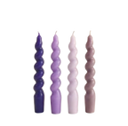 Mor & Çok Renkli Twister 4'lü Burgu Şamdan Mum Seti, A kalite parafin, 19 cm, Twister koleksiyonu, Studio Jera.