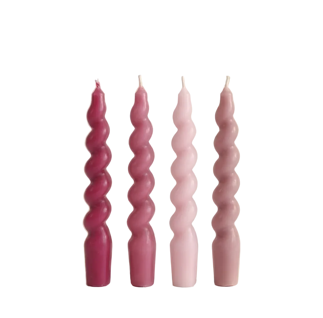 Pembe & Çok Renkli Twister 4'lü Burgu Şamdan Mum Seti, A kalite parafin, 19 cm, Twister koleksiyonu, Studio Jera.