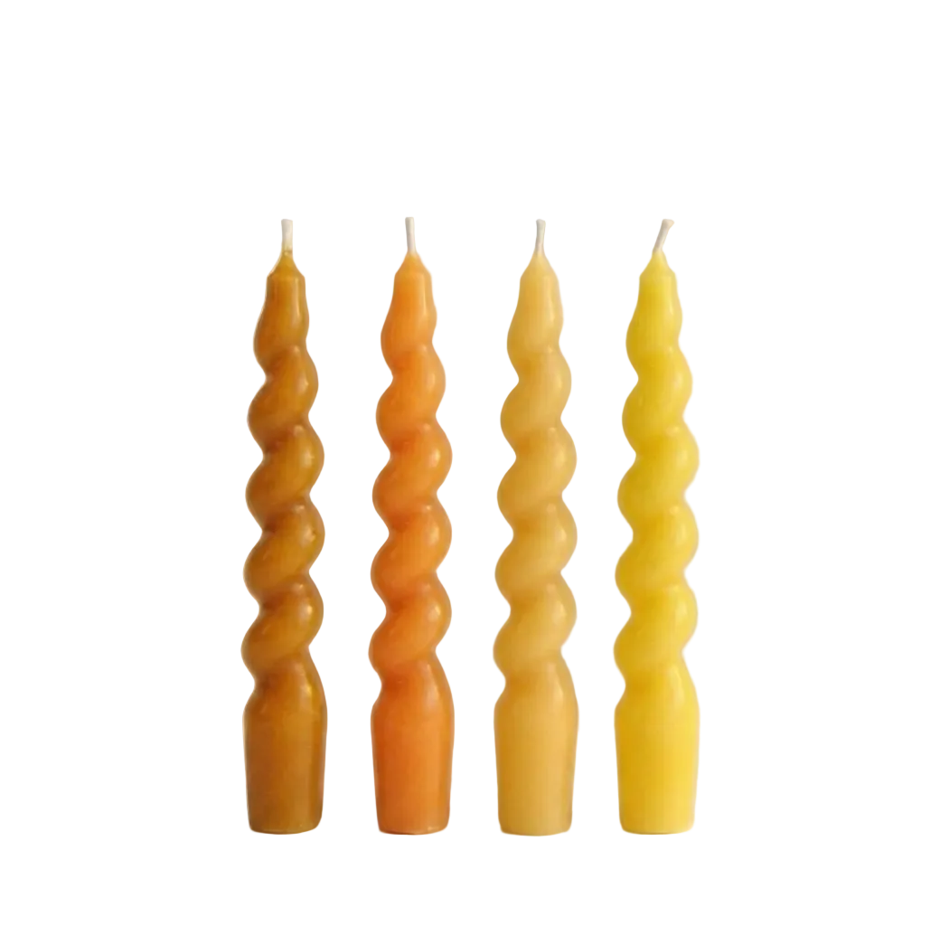 Turuncu & Çok Renkli Twister 4'lü Burgu Şamdan Mum Seti, A kalite parafin, 19 cm, Twister koleksiyonu, Studio Jera.