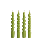 Yeşil Twister 4'lü Burgu Şamdan Mum Seti, A kalite parafin, 19 cm, Twister koleksiyonu, Studio Jera.