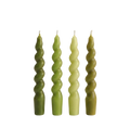 Yeşil & Çok Renkli Twister 4'lü Burgu Şamdan Mum Seti, A kalite parafin, 19 cm, Twister koleksiyonu, Studio Jera.