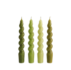 Yeşil & Çok Renkli Twister 4'lü Burgu Şamdan Mum Seti, A kalite parafin, 19 cm, Twister koleksiyonu, Studio Jera.
