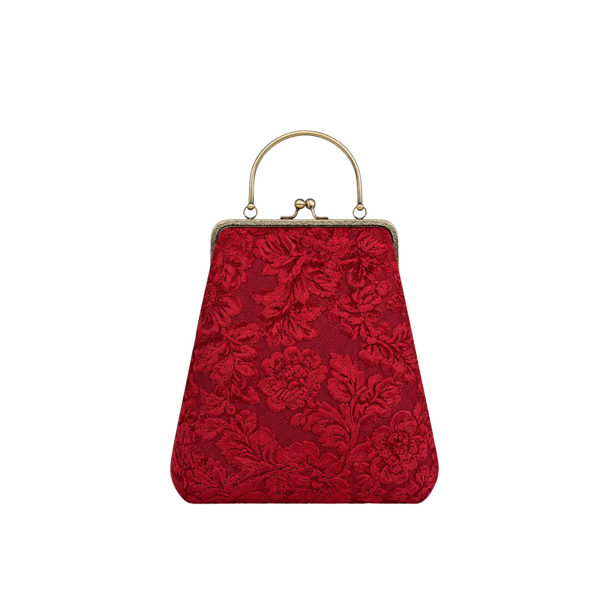 Vintage Ruby Velvet Çerçeve Çanta, kabartmalı bordo kadife, pirinç kiss-lock, 23×20×6 cm, Vintage koleksiyonu, Tyche Co.