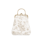 Vintage Ivory Blossom Çerçeve Çanta, kırık beyaz kabartmalı kadife, pirinç kiss-lock, 23×20×6 cm, Vintage koleksiyonu, Tyche Co.