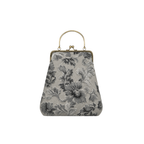 Vintage Noir Floral Çerçeve Çanta, kabartmalı pamuklu kadife, pirinç kiss-lock, 23×20×6 cm, Vintage koleksiyonu, Tyche Co.