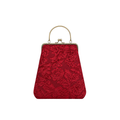 Vintage Ruby Velvet Çerçeve Çanta, kabartmalı bordo kadife, pirinç kiss-lock, 23×20×6 cm, Vintage koleksiyonu, Tyche Co.