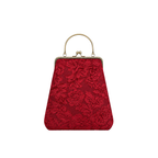 Vintage Ruby Velvet Çerçeve Çanta, kabartmalı bordo kadife, pirinç kiss-lock, 23×20×6 cm, Vintage koleksiyonu, Tyche Co.