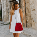Vintage Ruby Velvet Çerçeve Çanta